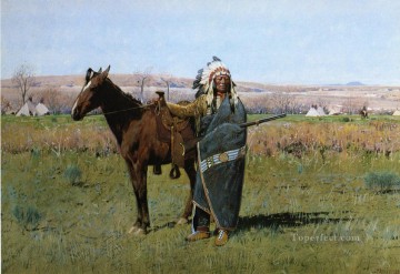  American Oil Painting - Chief Spotted Tail west Indian native Americans Henry Farny